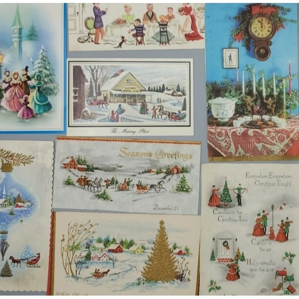 8 Old Vtg Used Christmas Card Fronts 4 Craft Victorian Carols Friend 1900 Family